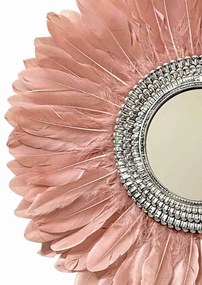 Oglinda decorativa de pere cu pene roz ARETTE PINK, 50-55 cm