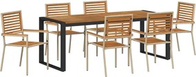 vidaXL Set de masă pentru grădină 7 pcs Bej și Maro poliratan