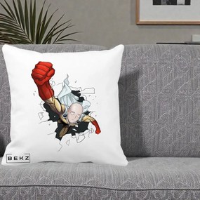 Perna Personalizata One Punch Man Saitama Pumn, 40x40 cm, Alba Mata, Husa Detasabila, Perna Inclusa, BEKZ®