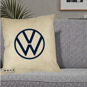 Perna Personalizata cu emblema Volkswagen, 40x40 cm, Crem, Husa Detasabila, Perna Inclusa, BEKZ®