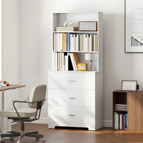 Bibliotecă HOMCOM cu 3 rafturi deschise și 3 sertare, din lemn, 79x39.5x182.2 cm, Alb | Aosom Romania