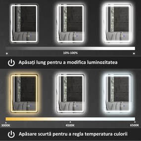 HOMCOM Oglindă de Baie Bluetooth LED 50 x 70 cm cu Anticeață - Argintiu | Aosom Romania