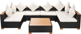 vidaXL Set mobilier de grădină cu perne, 7 piese, negru, poliratan