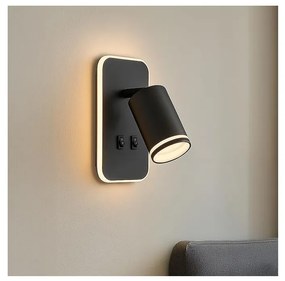 Aplica spot LED de perete PIPE, 1x GU10 (10W/230V) + LED integrat 6W, negru