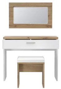 Set Masa Toaleta Olinda, Alb Si Stejar Artisan Si Alb Lucios, 100.5 Cm