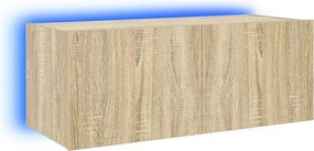 vidaXL Comodă TV de perete cu lumini LED, stejar sonoma, 80x35x31 cm