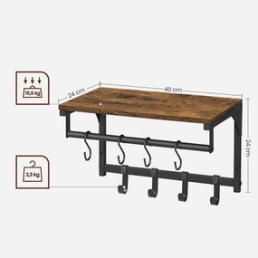 Cuier de perete NATE cu poliță, maro/negru