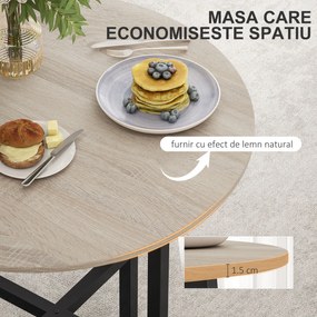 HOMCOM Masă industrială rotundă lemn-metal | Aosom Romania