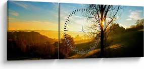 Tablou cu răsăsrit de soare (cu ceas) (90x30 cm)