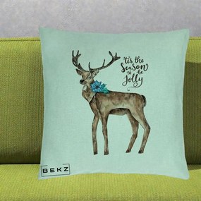 Perna Decorativa Ren Tis the Season to be Jolly, 40x40 cm, Verde Menta, Husa Detasabila, Perna Inclusa, BEKZ®