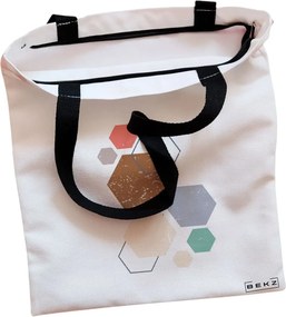 Sacosa de Panza pentru Cumparaturi, Geanta Tote, model Hexagons Pattern, Cu fermoar, 38x34.5 cm, Alba, BEKZ®