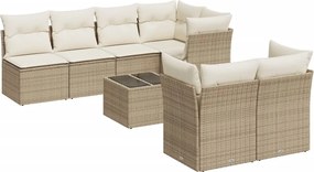 vidaXL Set canapele de grădină, 8 piese, cu perne, bej, poliratan