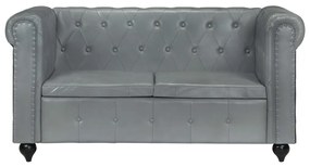 283759 vidaXL Canapea chesterfield cu 2 locuri, gri, piele naturală