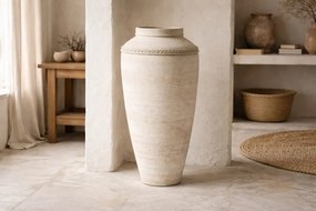 Amforă decorativă din teracotă naturală, bej-crem, formă clasică mediteraneană, 55×55×100 cm, „Agora"