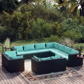 3102873 vidaXL Set mobilier de grădină cu perne, 11 piese, negru, poliratan