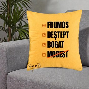Perna Decorativa Frumos Destept Bogat, 40x40 cm, Galben, Husa Detasabila, Perna Inclusa, BEKZ®