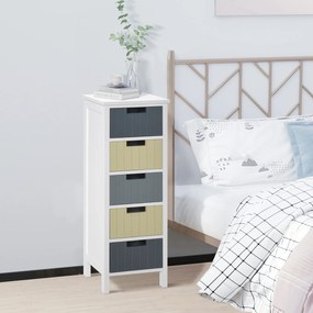 HOMCOM Comodă din Lemn cu 5 Sertare Comodă Auxiliară de Depozitare cu Picioare Înalte Stil Modern pentru Dormitor Sufragerie Baie 35x28x90,5 cm Multicolor | Aosom Romania