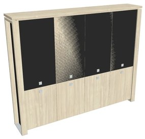 Dulap înalt Verno+ S 260 x 46 x 210 cm, uși combinate, salcâm / negru