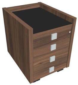 Comodă mobilă Verno 47 x 60 cm cu sticlă, 4 sertare, nuc / negru