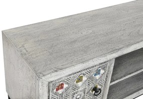 Comoda TV, gri, din ceramica si lemn de mango, Mistral