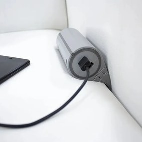 Priză electrică Sofa Box Design Light, 1 priză Schuko, 2 x USB, gri Gri, Metal/Plastic