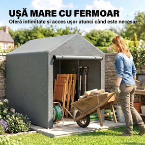 Outsunny Garaj pentru Motociclete în Aer Liber cu Intrare cu Fermoar, Cort Garaj pentru Biciclete, 120x179x165 cm, Gri | Aosom Romania