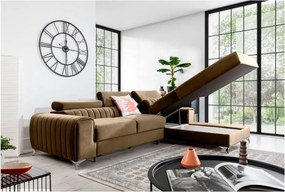 Colțar maro deschis extensibil/cu spațiu de depozitare cu tapițerie din catifea (cu colț pe partea dreaptă/cu șezlong) Grayson – ELTAP