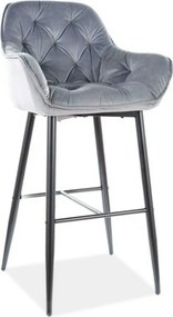 Scaun bar CHERRY H-1, gri/negru mat, stofa catifelata/metal, 56x40x105