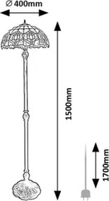 Brilagi - Lampă de podea Tiffany cu vitralii LORAS 2xE27/60W/230V