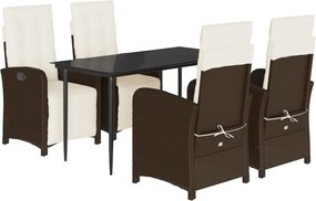 vidaXL Set mobilier de grădină, 5 piese, cu perne, maro, poliratan