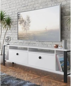Comoda tv cu picioare metal Homs 150 cm, alb-negru,30402