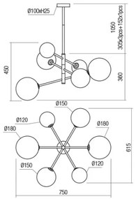 Lustră pe cablu Redo 01-2780 ROY 6xG9/10W/230V