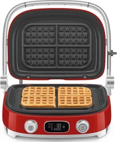 Grătar multifuncțional SMEG 50's Style MGF01RDEU, 2100 W, 60-230 °C, 3 programe, acoperire ceramică, tavă de scurgere, semnal sonor, cronometru, roșu