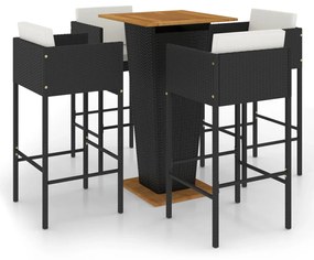 3094800 vidaXL Set mobilier bar de grădină cu perne, 5 piese, negru, poliratan