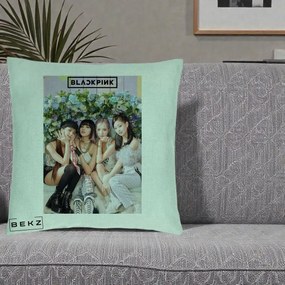 Perna Personalizata K-pop BLACKPINK Foto Grup, 40x40 cm, Verde Menta, Husa Detasabila, Perna Inclusa, BEKZ®