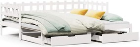 vidaXL Pat de zi cu extensie și sertare fără saltea, alb, 90x200 cm