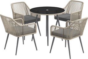 Outsunny Set Mobilier de Grădină cu Masă Rotundă și 4 Scaune, 54x65x80 cm, Maro Deschis | Aosom Romania