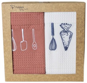 Prosoape de bucătărie waffle brodate cu motiv – Set de 2 bucăți