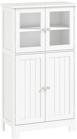kleankin Mobile Bagno con 2 Armadietti e Ante in Vetro, Mobiletto Bagno Salvaspazio con Ripiano Regolabile, Armadietto da Terra per Sala da Pranzo, Salotto, Soggiorno, Cucina, 60x30x108.5 cm, Bianco | Aosom Romania