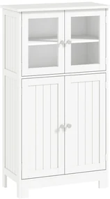 kleankin Mobile Bagno con 2 Armadietti e Ante in Vetro, Mobiletto Bagno Salvaspazio con Ripiano Regolabile, Armadietto da Terra per Sala da Pranzo, Salotto, Soggiorno, Cucina, 60x30x108.5 cm, Bianco | Aosom Romania