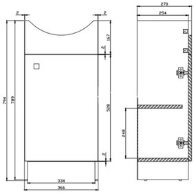 Set dulap baie cu 1 usa si lavoar inclus, 40 x 33 cm, Cersanit Sati