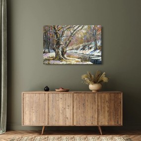 Tablou cu peisaj de iarnă pictat (90x60 cm)