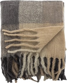 Patura din bumbac, multicolor, benzi late în natur, gri și maro pe ambele fețe, franjuri lungi, certificat OEKO-TEX, finisaj țesut, 152 x 127 cm,