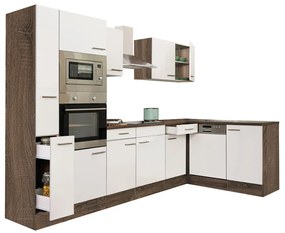 Mobilă de bucătărie de colț Yorki 310, corp din stejar Yorki, cu față alb satinat