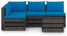 Set mobilier gradina cu perne, 5 piese, gri, lemn tratat Albastru deschis si gri, 5