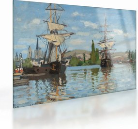 Tablou pe sticlă - Claude Monet, Ships Riding on the Seine at Rouen, reproducere (70x50 cm)