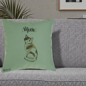 Perna Personalizata Pisica Meow Acuarela, 40x40 cm, Verde, Husa Detasabila, Perna Inclusa, BEKZ®