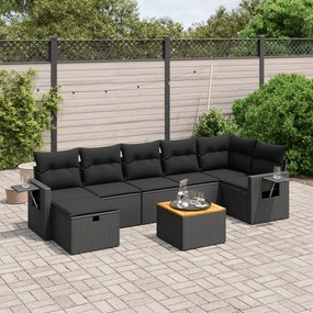 3264954 vidaXL Set mobilier de grădină cu perne, 8 piese, negru, poliratan