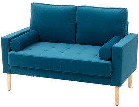 HOMCOM Canapea 2 locuri modernă din catifea de 127 cm cu perne groase, 2 perne și șezut capitonat, albastru | Aosom Romania
