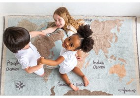 Fotoliu puf pentru copii albastru/bej World Map – Lorena Canals